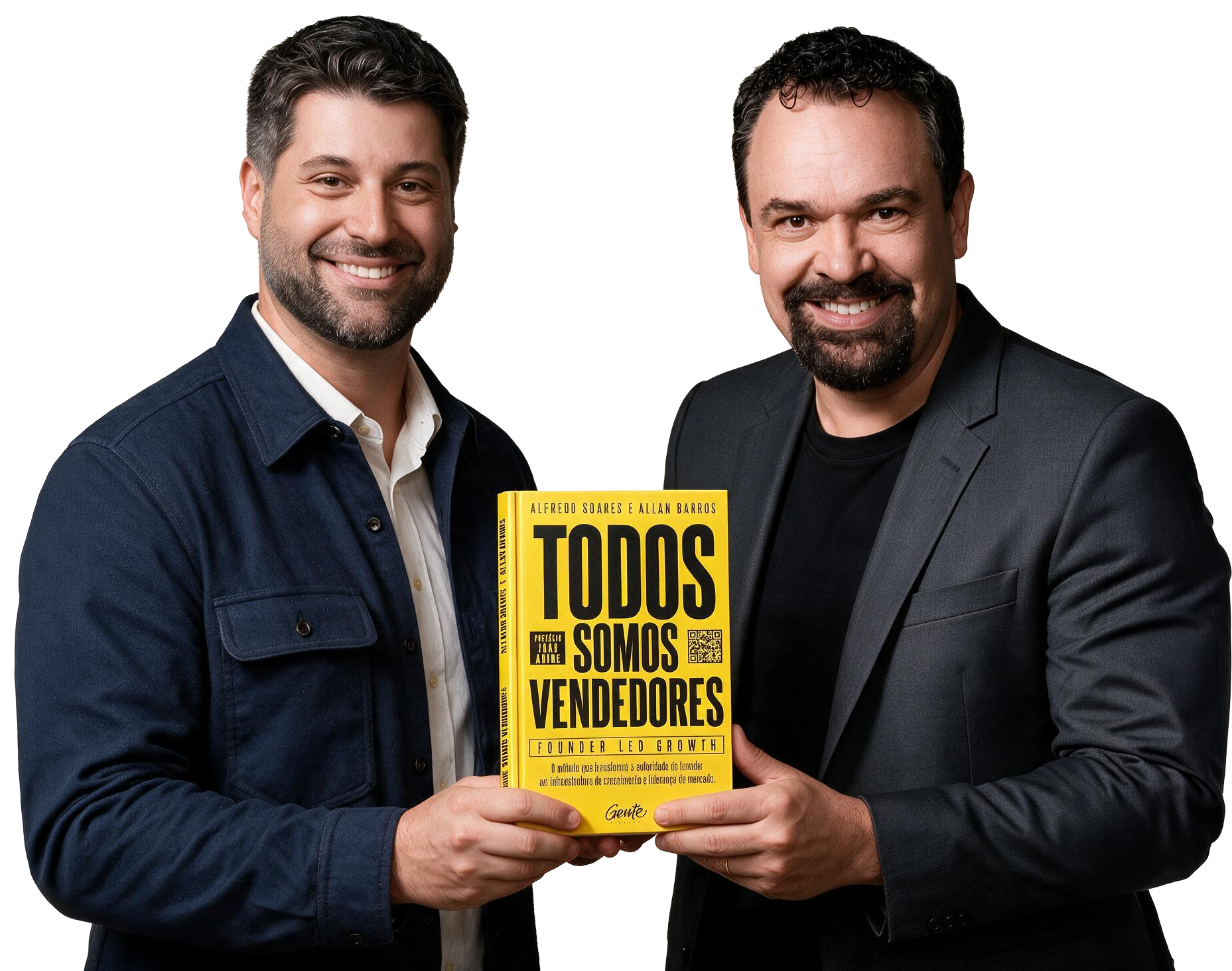 Alfredo Soares e Allan Barros segurando o livro Todos Somos Vendedores